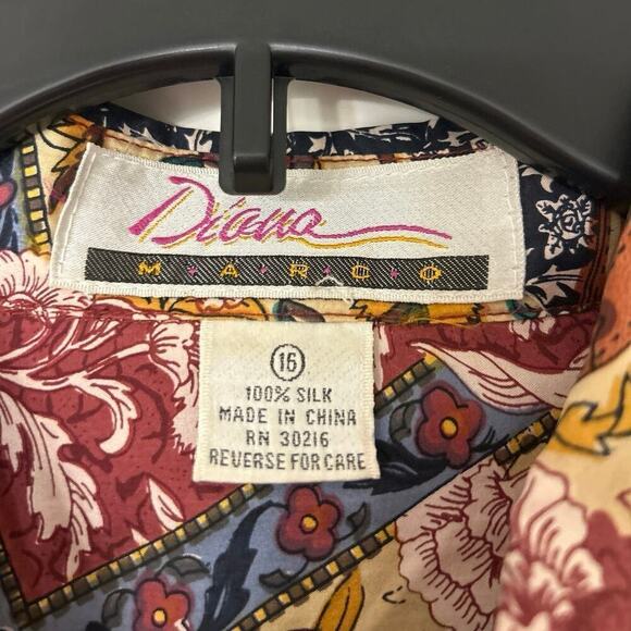 Diana Marco Vintage 100% Silk Baroque Equestrian Patchwork Print Shirt 16 - Picture 9 of 9